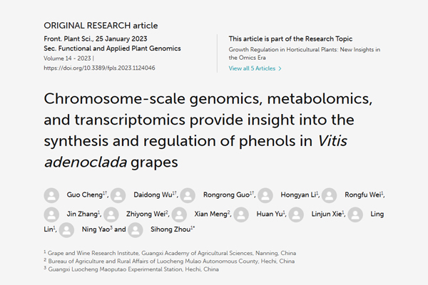 葡萄所科研团队在《Frontiers in Plant Science》发表广西腺枝葡萄全基因组测序及酚类代谢特征解析研究成果