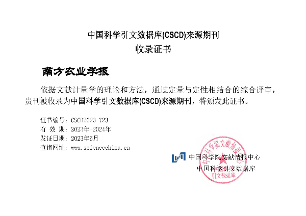 《南方农业学报》连续七次入选中国科学引文数据库（CSCD）来源期刊