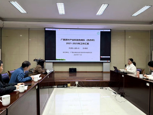 upfile 广西茶叶产业科技先锋队副队长彭靖茹在进行广西热作所工作汇报_副本.jpg