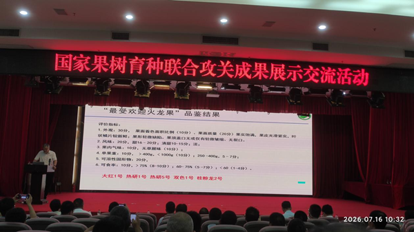 园艺所自主选育“桂粉龙2号”在国家果树育种联合攻关成果展示交流活动中获选为最受欢迎的火龙果品种
